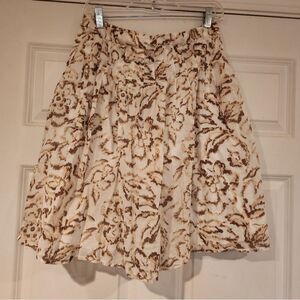White and brown floral knee length skirt Size 12